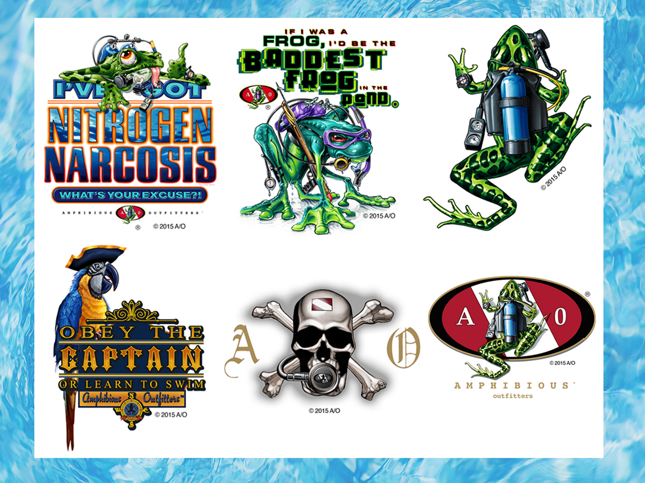 Sheet of 6 Static Cling Decals Amphibious Outfitters